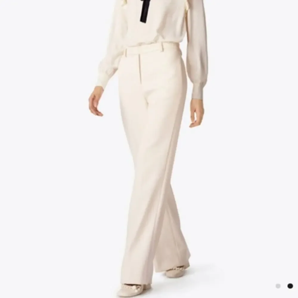 Tory Burch Thomas Trouser High Rise Wide Leg Textured Double Weave Ivory Twill